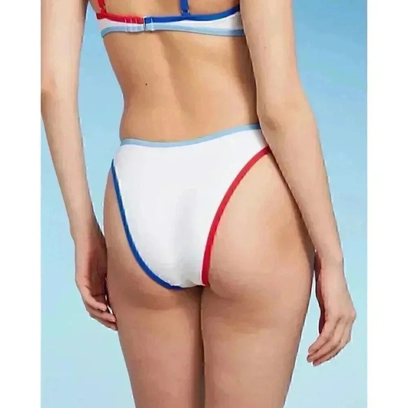 Wild Fable Bikini TOP M(8/10) And High Rise BOTTOM S(4/6) Red/White/Blue NWT - Picture 5 of 16